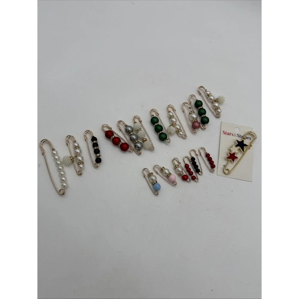 Vintage Beaded Safety Pin Brooch Lot‎ Of 18